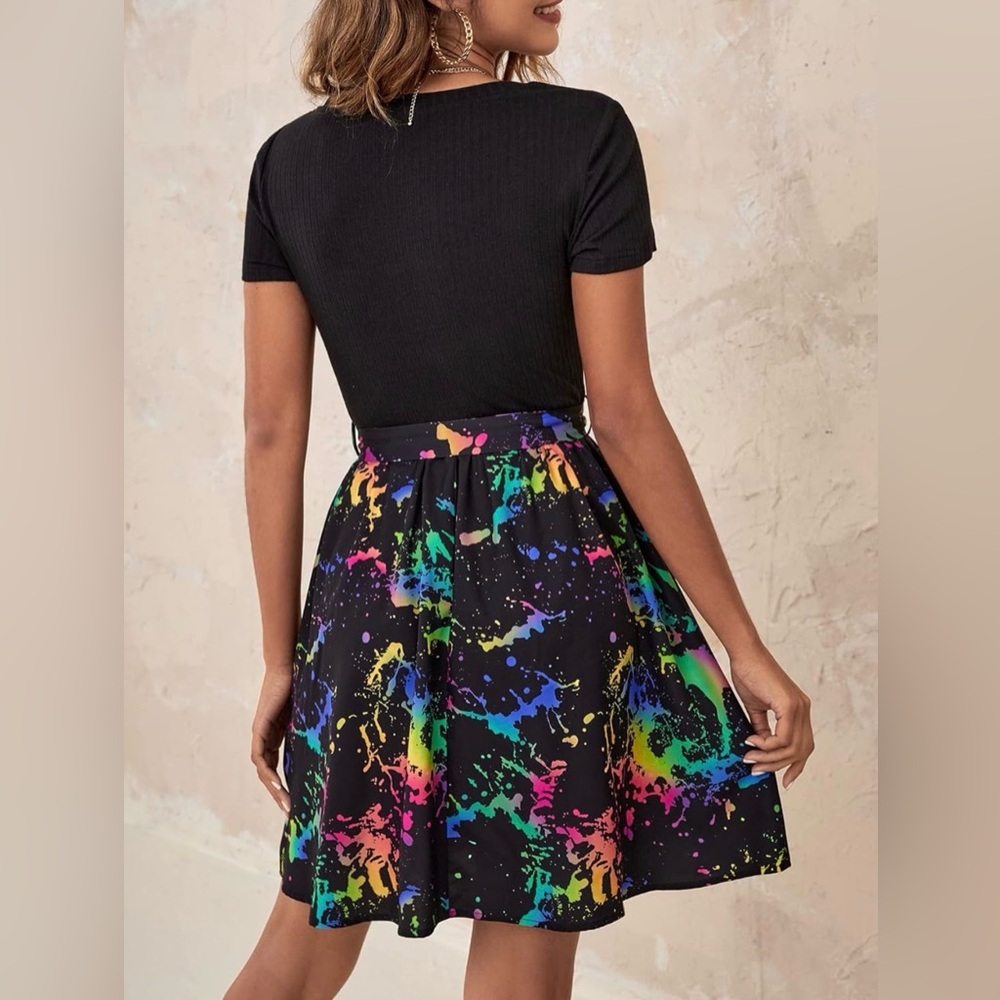 SHEIN Neon Abstract Splash Dress Size M | Festival Artsy Colorblock Summer Dress